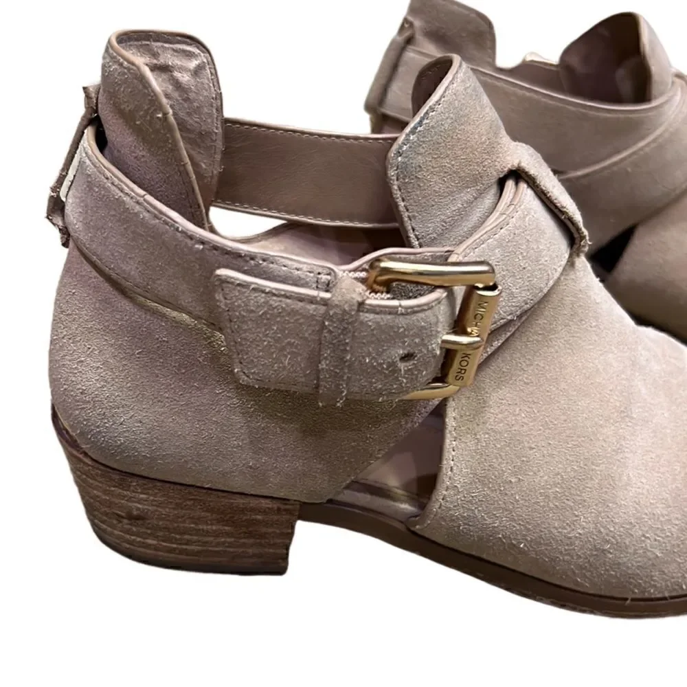 Michael Kors Women’s 6.5 Suede Nude Open Ankle Booties